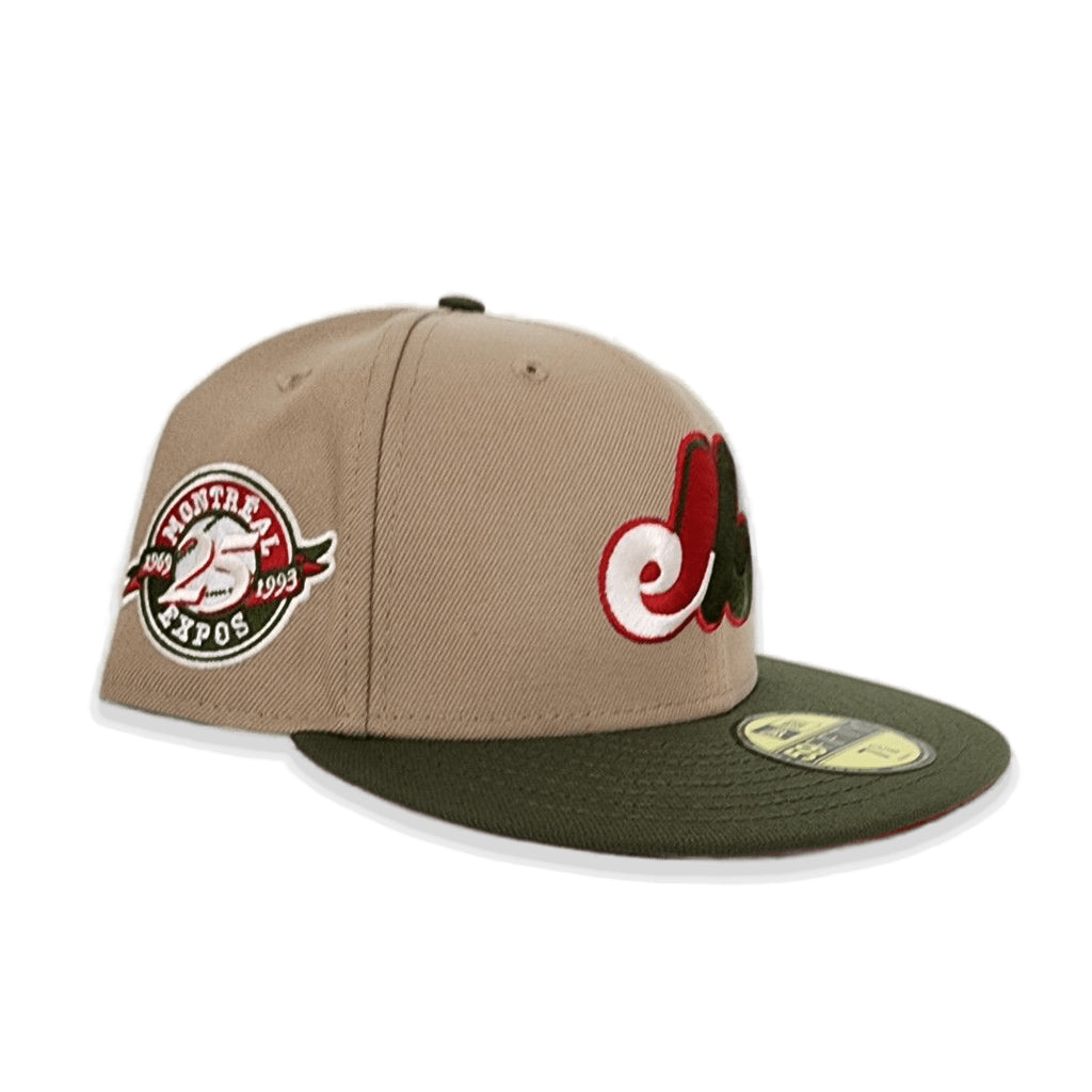 Tan Montreal Expos Olive Green Visor Red Bottom 25th Anniversary Side Patch New Era 59Fifty Fitted