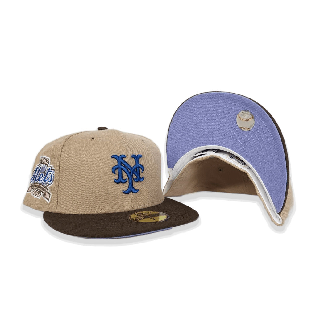 Tan New York Mets Brown Visor Lavender Bottom 40th Anniversary Side Patch New Era 59Fifty Fitted