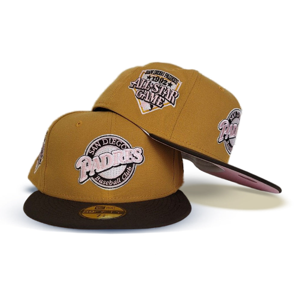 Tan San Diego Padres Brown Visor Pink Bottom 1992 All Star Game Side patch New Era 59Fifty Fitted