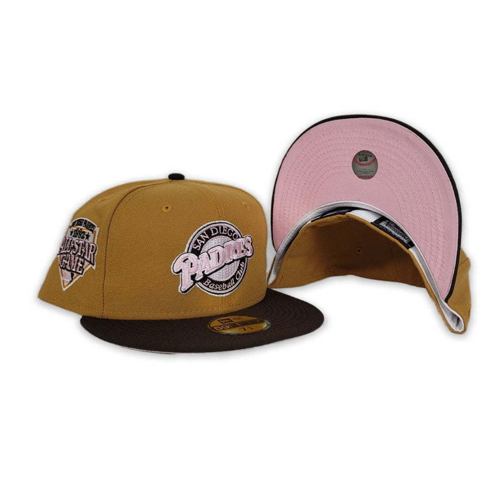 Tan San Diego Padres Brown Visor Pink Bottom 1992 All Star Game Side patch New Era 59Fifty Fitted