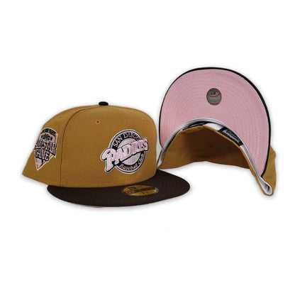 Tan San Diego Padres Brown Visor Pink Bottom 1992 All Star Game Side patch New Era 59Fifty Fitted