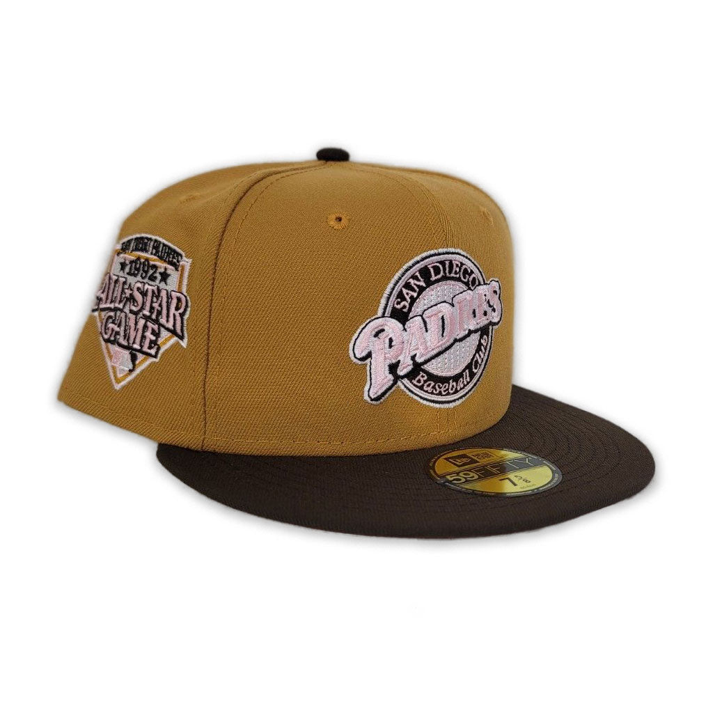 Tan San Diego Padres Brown Visor Pink Bottom 1992 All Star Game Side patch New Era 59Fifty Fitted