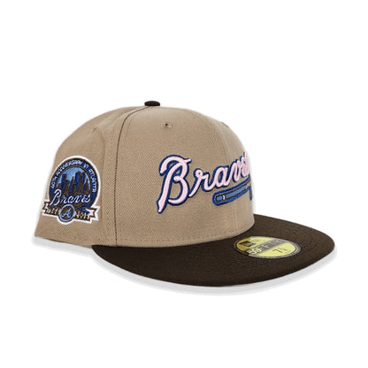 Tan Scrip Atlanta Braves Brown Visor Lavender Bottom 40th Anniversary Side Patch New Era 59Fifty Fitted