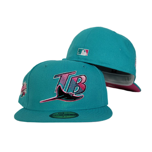 Teal Tampa Bay Rays Bright Pink Bottom 1998 Inaugural Season New Era 59Fifty Fitted