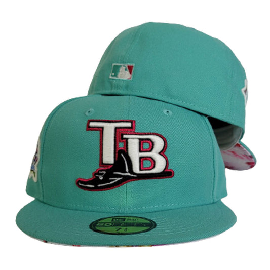 Teal Tampa Bay Rays Floral Bottom 10th Seasons New Era 59Fifty Fitted