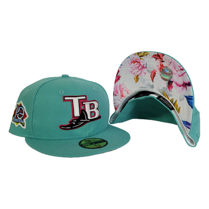 Teal Tampa Bay Rays Floral Bottom 10th Seasons New Era 59Fifty Fitted