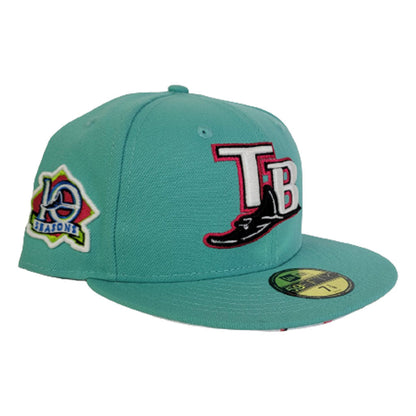 Teal Tampa Bay Rays Floral Bottom 10th Seasons New Era 59Fifty Fitted
