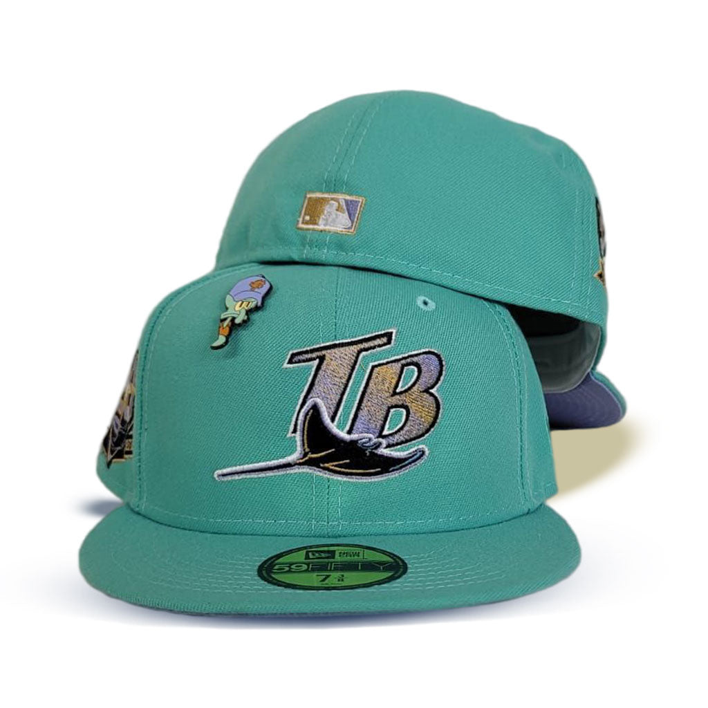 Teal Tampa Bay Rays Lavender Bottom 20th Anniversary Side Patch New Era 59Fifty Fitted