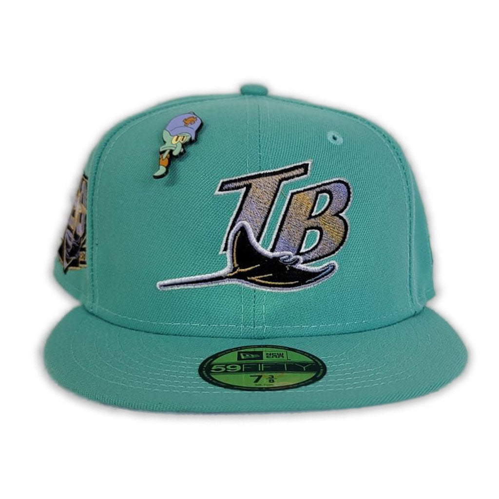 Teal Tampa Bay Rays Lavender Bottom 20th Anniversary Side Patch New Era 59Fifty Fitted