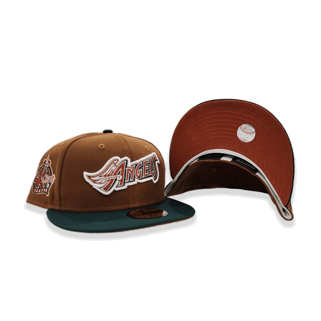 Toast Los Angeles Angels Dark Green Visor Rust Bottom 40th Season Side Patch New Era 59Fifty Fitted