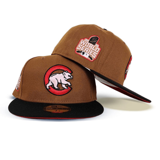 Toasted Peanut Chicago Cubs Black Visor Red Bottom 2016 World Series Side Patch New Era 59Fifty Fitted