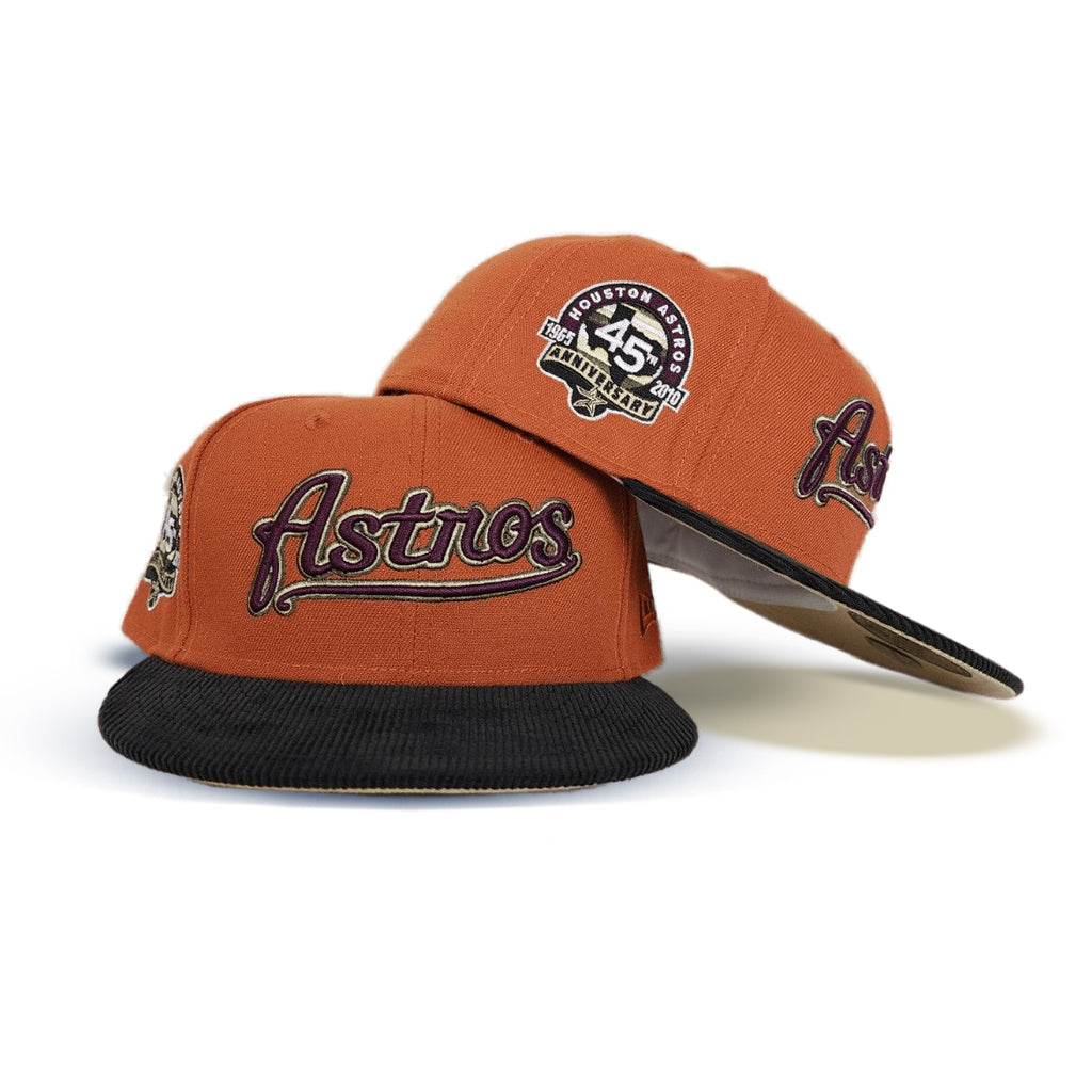 Toasted Peanut Houston Astros Black Corduroy Visor Vegas Gold Bottom 45th Anniversary Side Patch New Era 59Fifty Fitted