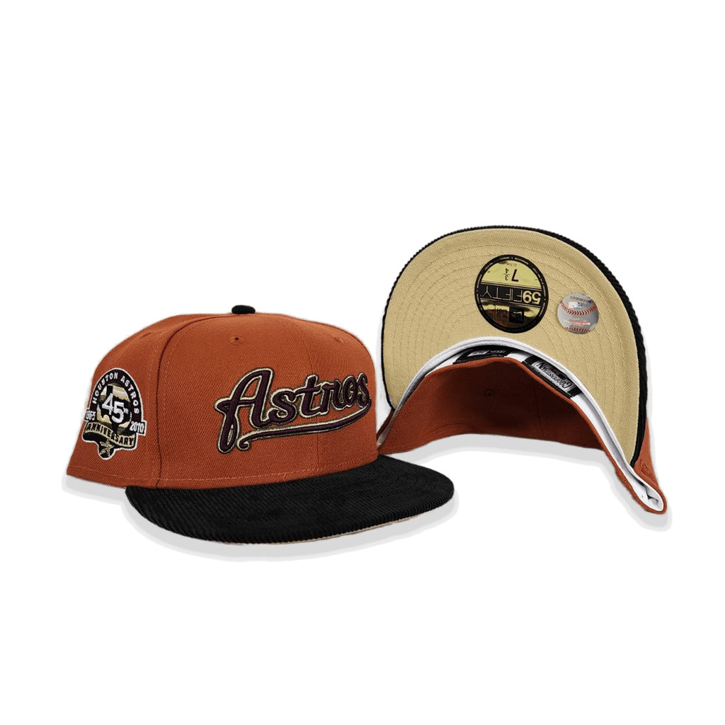 Toasted Peanut Houston Astros Black Corduroy Visor Vegas Gold Bottom 45th Anniversary Side Patch New Era 59Fifty Fitted