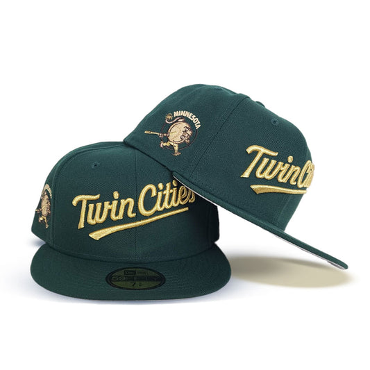 Dark Green Gold Minnesota Twins Gray Bottom Minnesota Mascot Side Patch New Era 59Fifty Fitted