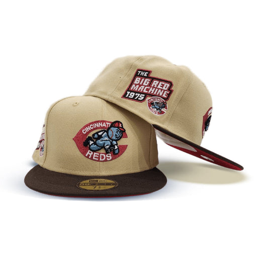 Vegas Gold Cincinnati Reds Brown Visor Red Bottom 1975 The Big Red Matchine Side Patch New Era 59Fifty Fitted