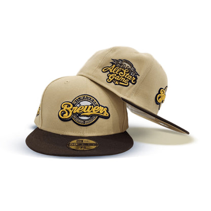 Vegas Gold Milwaukee Brewers Brown Visor Gold Bottom 2002 All Star Game Side Patch New Era 59Fifty Fitted