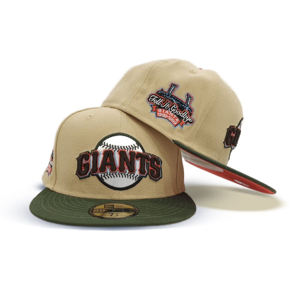 Vegas Gold San Francisco Giants Olive Green Visor Orange Bottom Tell It Goodbye Stadium Side Patch New Era 59Fifty Fitted