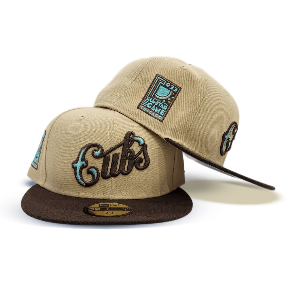 Vegas Gold Script Chicago Cubs Brown Visor Gray Bottom 1933 All Star Game Side Patch New Era 59Fifty Fitted
