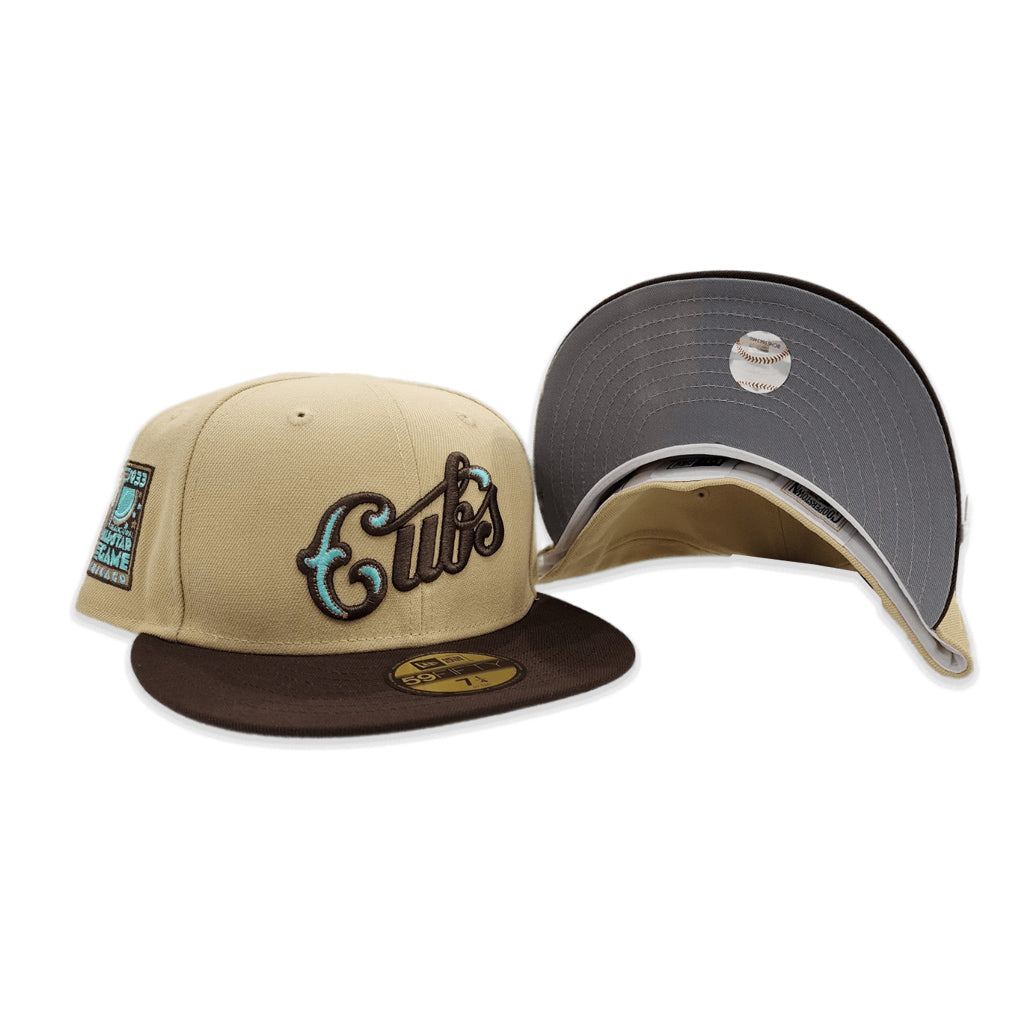 Vegas Gold Script Chicago Cubs Brown Visor Gray Bottom 1933 All Star Game Side Patch New Era 59Fifty Fitted