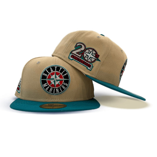 Vegas Gold Seattle Mariners Aqua Visor Silver Bottom 20th Anniversary Side Patch New Era 59Fifty Fitted