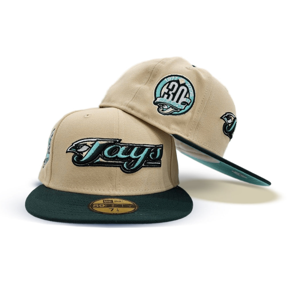 Vegas Gold Toronto Blue Jays Dark Green Visor Mint Green Bottom 30th Anniversary Side Patch New Era 59Fifty Fitted