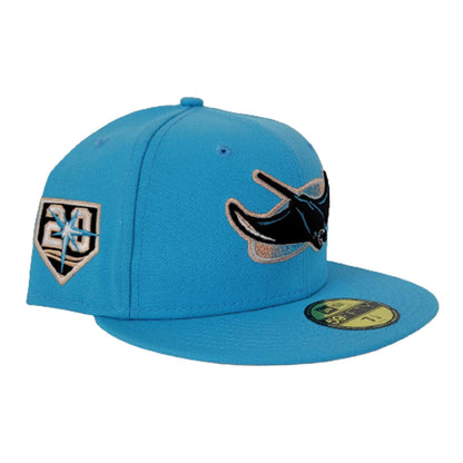 Vice Blue Tampa Bay Rays Peach Bottom 20th Anniversary Side Patch New Era 59Fifty Fitted