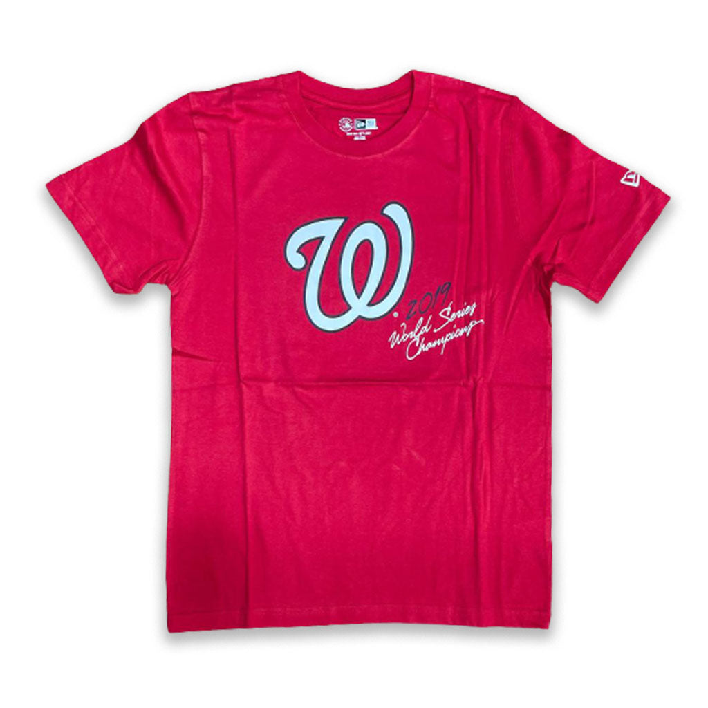RED WASHINGTON NATIONALS 2019 WORLD SERIES CHAMPIONS NEW ERA SHORT SLEEVE T-SHIRT