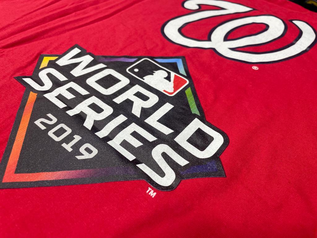 RED WASHINGTON NATIONALS 2019 WORLD SERIES CHAMPIONS NEW ERA SHORT SLEEVE T-SHIRT