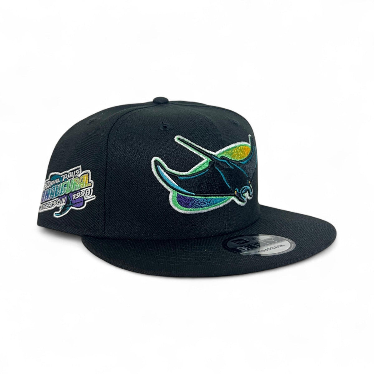 Black Tampa Bay Rays Gray Bottom 1998 Inaugural Season Side Patch New Era 9Fifty Snapback