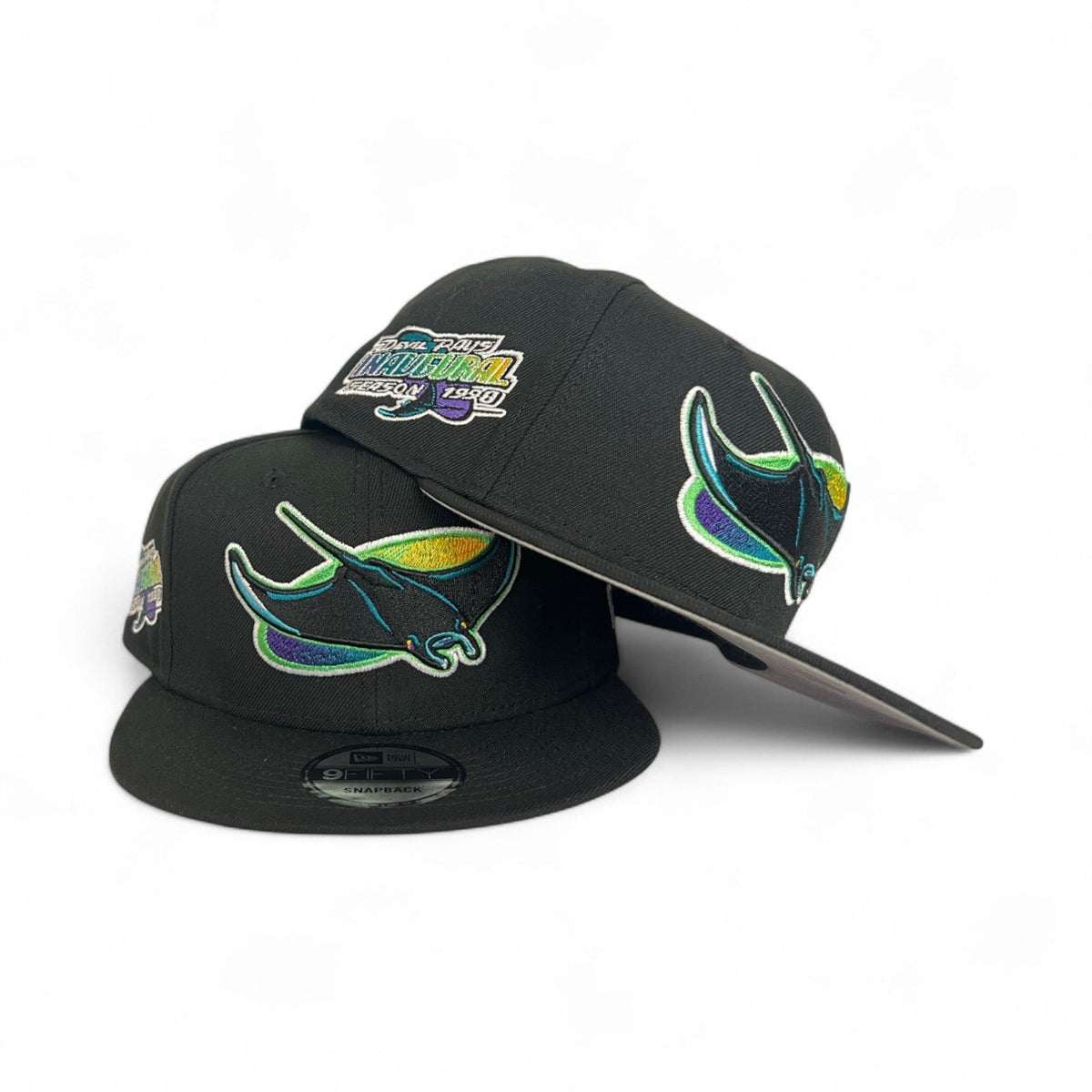 Black Tampa Bay Rays Gray Bottom 1998 Inaugural Season Side Patch New Era 9Fifty Snapback
