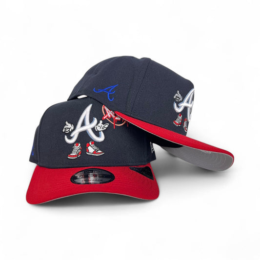 Navy Atlanta Braves Red Curved Brim Gray Bottom Cartoon Pacck New Era 9Fifty A-Frame Snapback