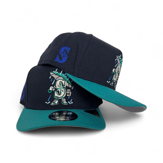 Navy Blue Seattle Mariners Teal Curved Brim Gray Bottom Cartoon Pack New Era 9Fifty A-Frame Snapback