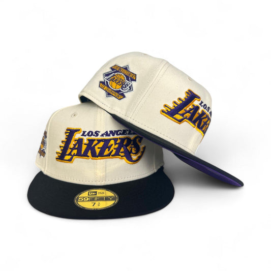 Off White Los Angeles Lakers Black Visor Purple Bottom 17X Champions Side Patch New Era 59Fifty Fitted