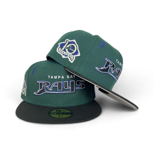 Dark Green Tampa Bay Rays Diet Starts Monday Lightning Bolts Collection Black Visor Gray Bottom 10 Seasons Side Patch New Era 59Fifty Fitted
