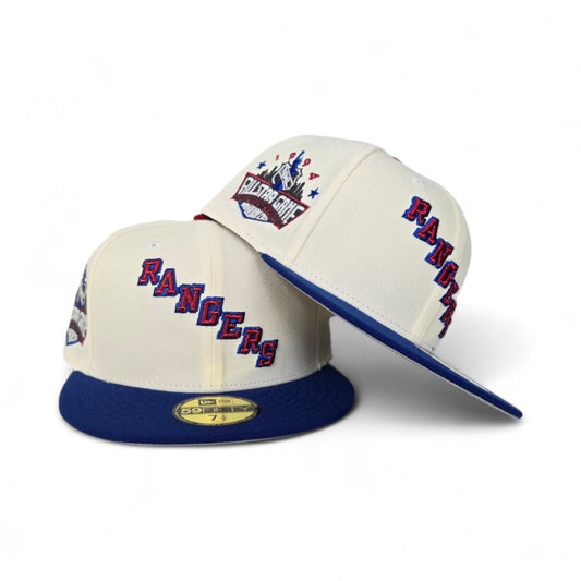 Off White New York Rangers Royal Blue Visor Gray Bottom 1994 All Star Game Madison Square Garden Side Patch New Era 59Fifty Fitted