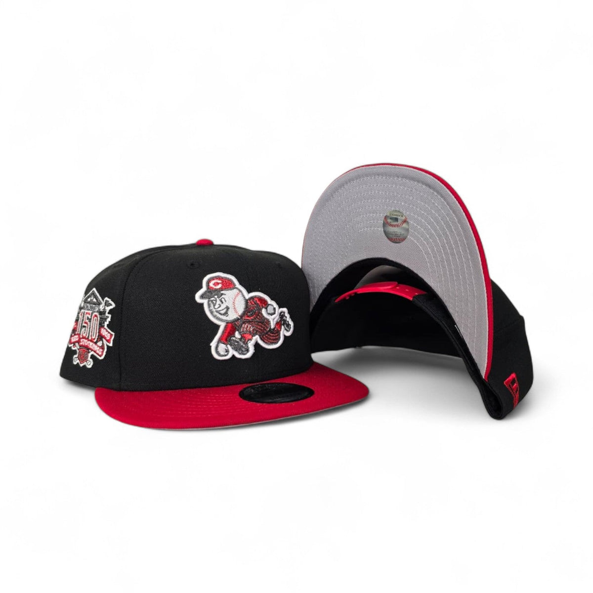 Black Cincinnati Reds Red Visor Gray Bottom 150th Anniversary Side Patch 9Fifty Snapback