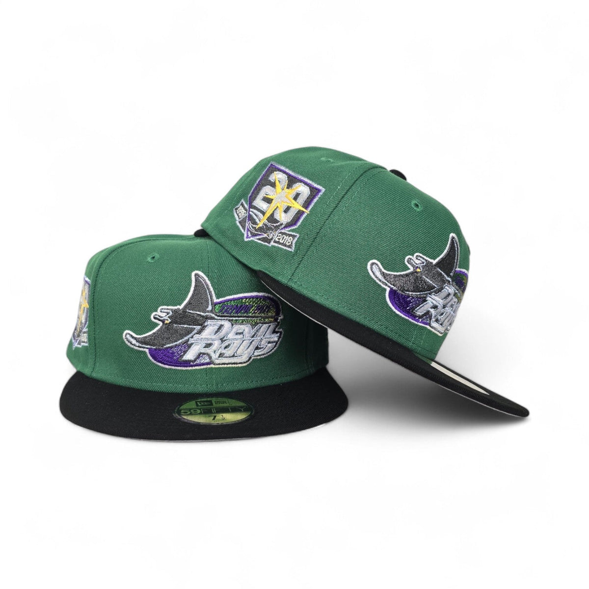 Kelly Green Tampa Bay Rays Black Visor Gray Bottom 20th Anniversary side Patch New Era 59Fifty Fitted
