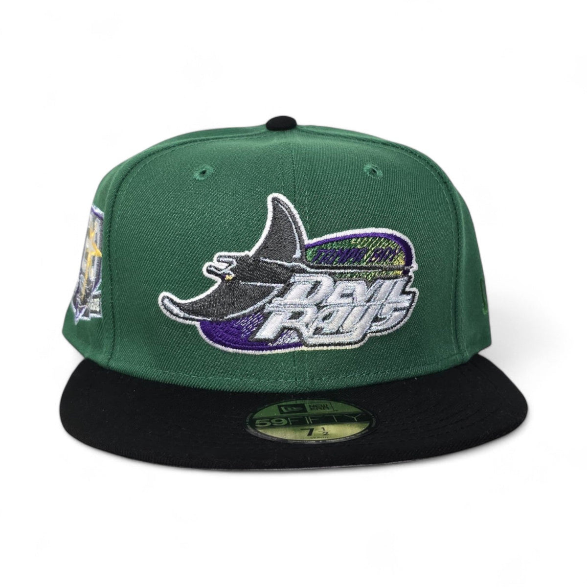 Kelly Green Tampa Bay Rays Black Visor Gray Bottom 20th Anniversary side Patch New Era 59Fifty Fitted