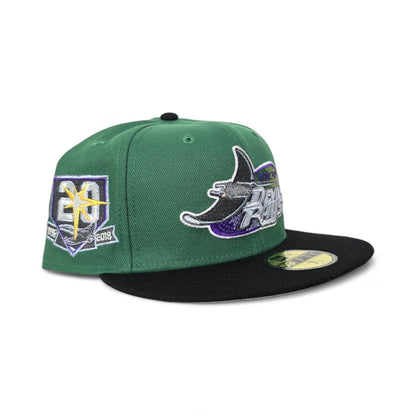 Kelly Green Tampa Bay Rays Black Visor Gray Bottom 20th Anniversary side Patch New Era 59Fifty Fitted