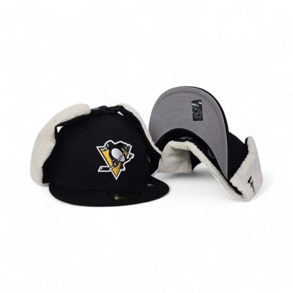 Black Pittsburgh Penguins Gray Bottom Dog Ear Flap New Era 59Fifty Fitted