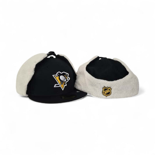 Black Pittsburgh Penguins Gray Bottom Dog Ear Flap New Era 59Fifty Fitted