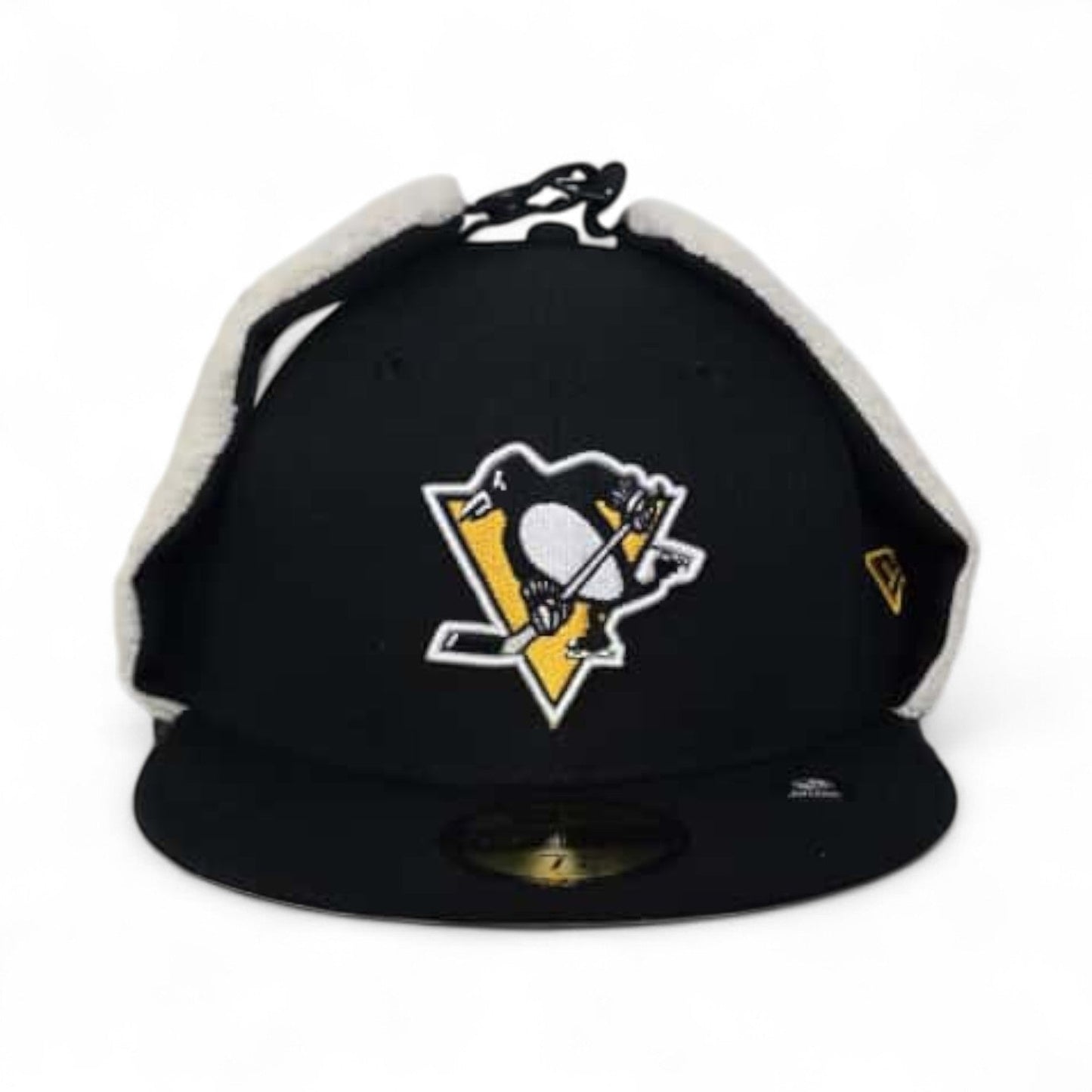 Black Pittsburgh Penguins Gray Bottom Dog Ear Flap New Era 59Fifty Fitted