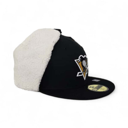 Black Pittsburgh Penguins Gray Bottom Dog Ear Flap New Era 59Fifty Fitted