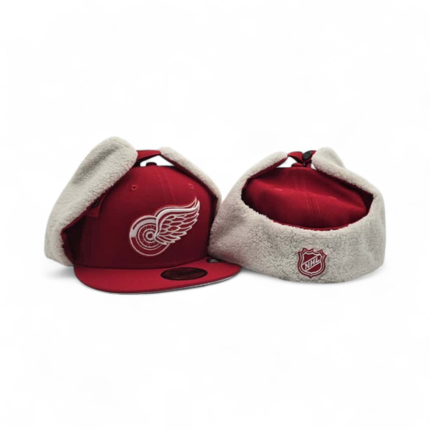 Red Detroit Redwings Gray Bottom Dog Ear Flap New Era 59Fifty Fitted