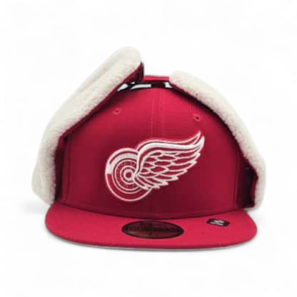 Red Detroit Redwings Gray Bottom Dog Ear Flap New Era 59Fifty Fitted