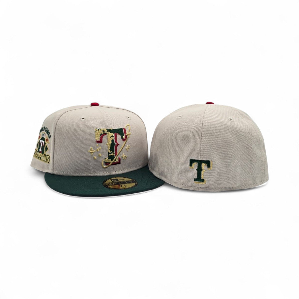 Stone Texas Rangers Dark Green Visor Gray Bottom 2023 World Series Champions Side Patch New Era 59Fifty Fitted