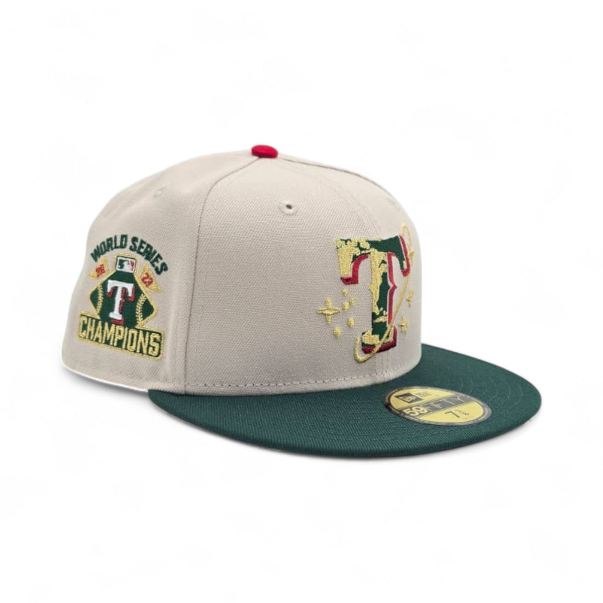 Stone Texas Rangers Dark Green Visor Gray Bottom 2023 World Series Champions Side Patch New Era 59Fifty Fitted