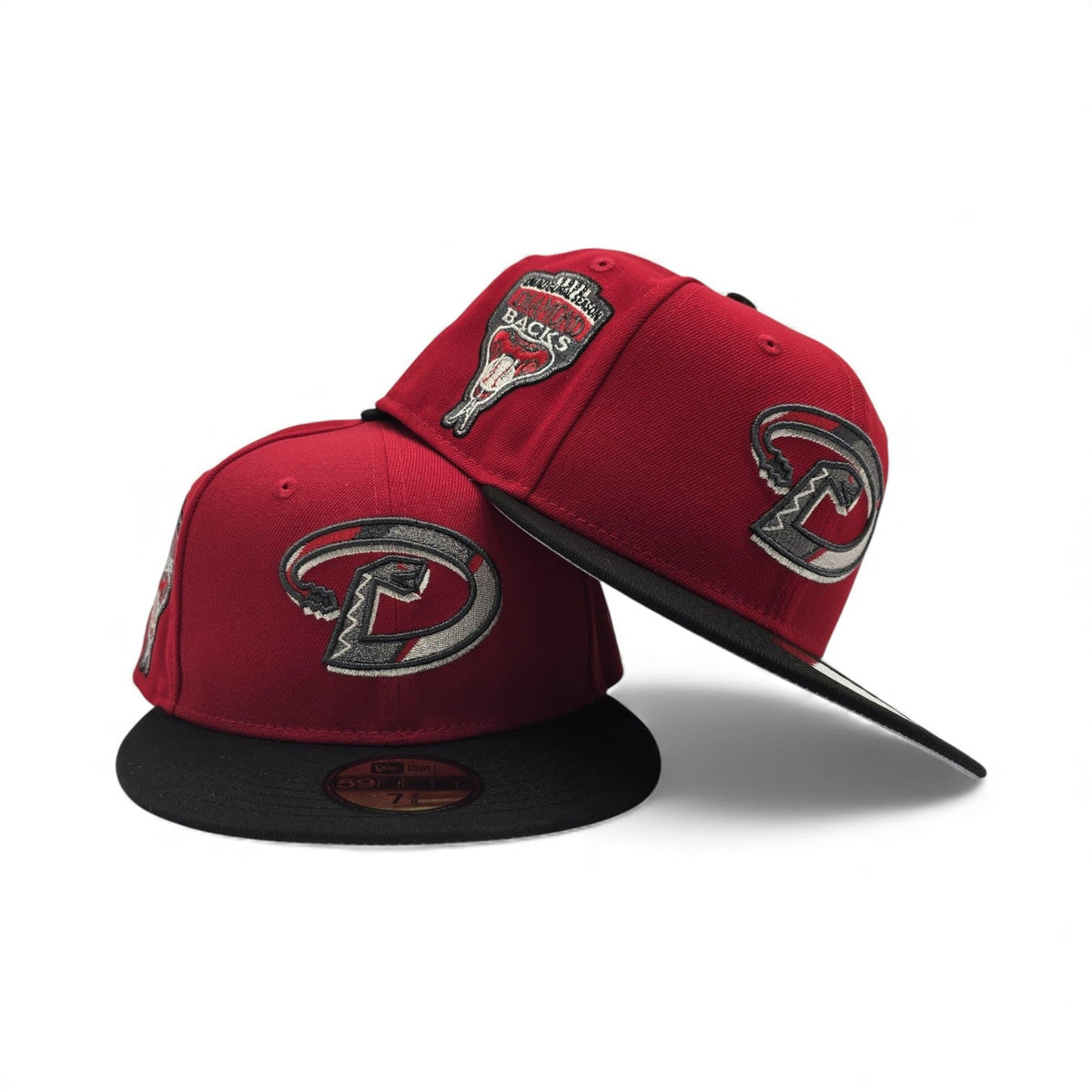 Red Arizona Diamondbacks Stripe Logo Black Visor Gray Bottom 1998 Inaugural Season Side Patch New Era 59Fifty Fitted