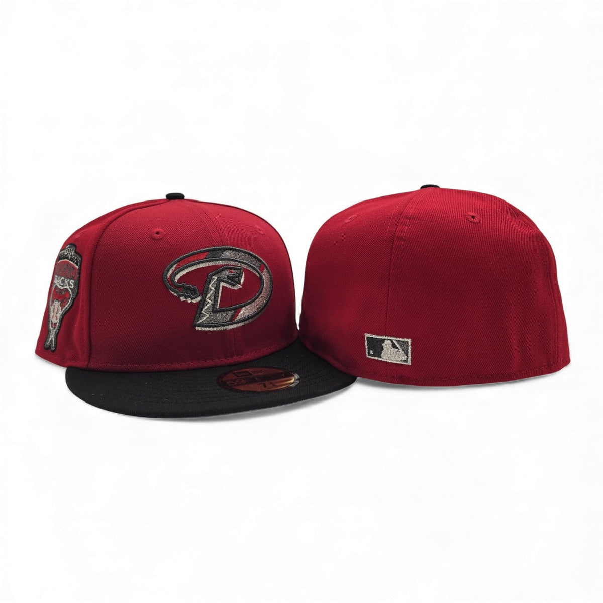 Red Arizona Diamondbacks Stripe Logo Black Visor Gray Bottom 1998 Inaugural Season Side Patch New Era 59Fifty Fitted