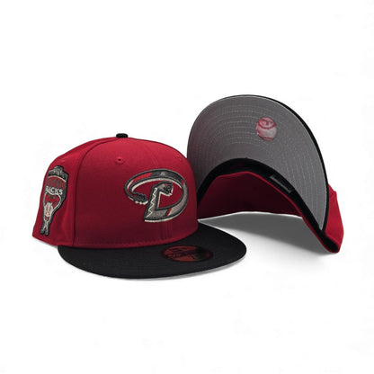 Red Arizona Diamondbacks Stripe Logo Black Visor Gray Bottom 1998 Inaugural Season Side Patch New Era 59Fifty Fitted